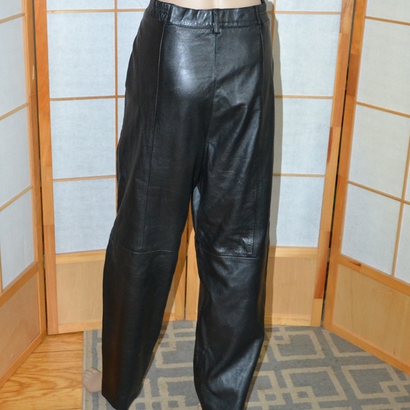 SOLD Saks 5th Black Leather 90's Pleated Pants 14 - Picture 2 of 6